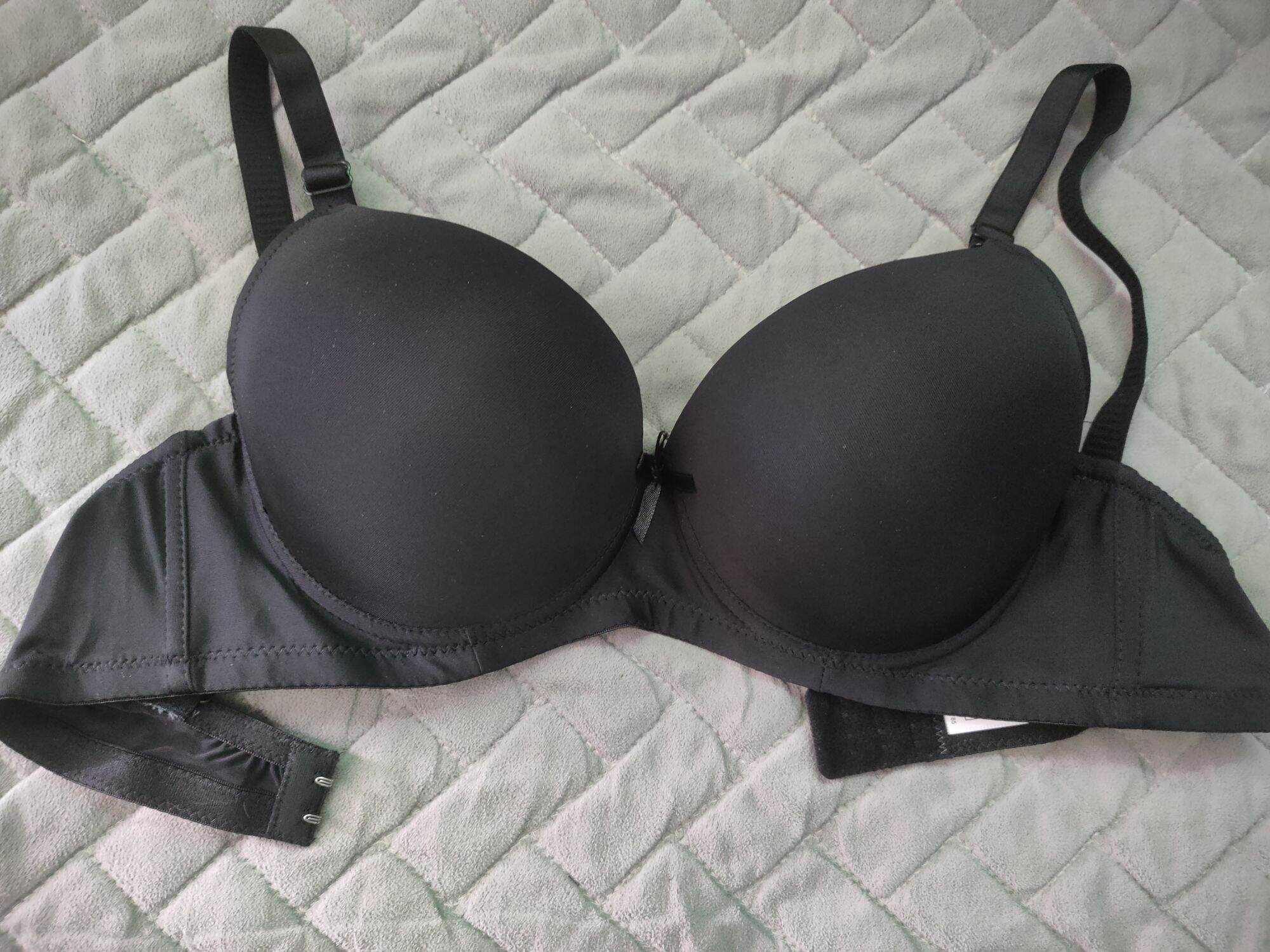 Plus size plain full coverage thin pads bra with wire onhand 40 to 46 cap B&C 2 hook bra and detachable strap in blue, black, gray, and beige. - Image 4