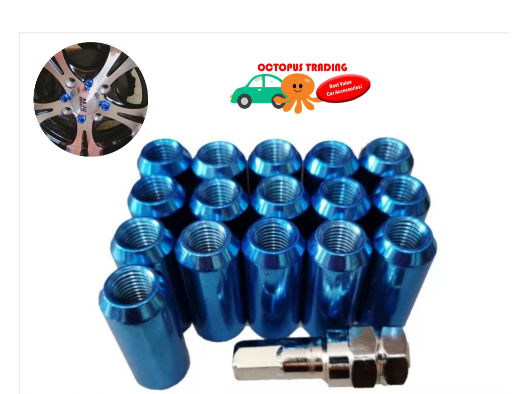 Blue Automotive Lug Nuts (Set of 16) with Allen Key