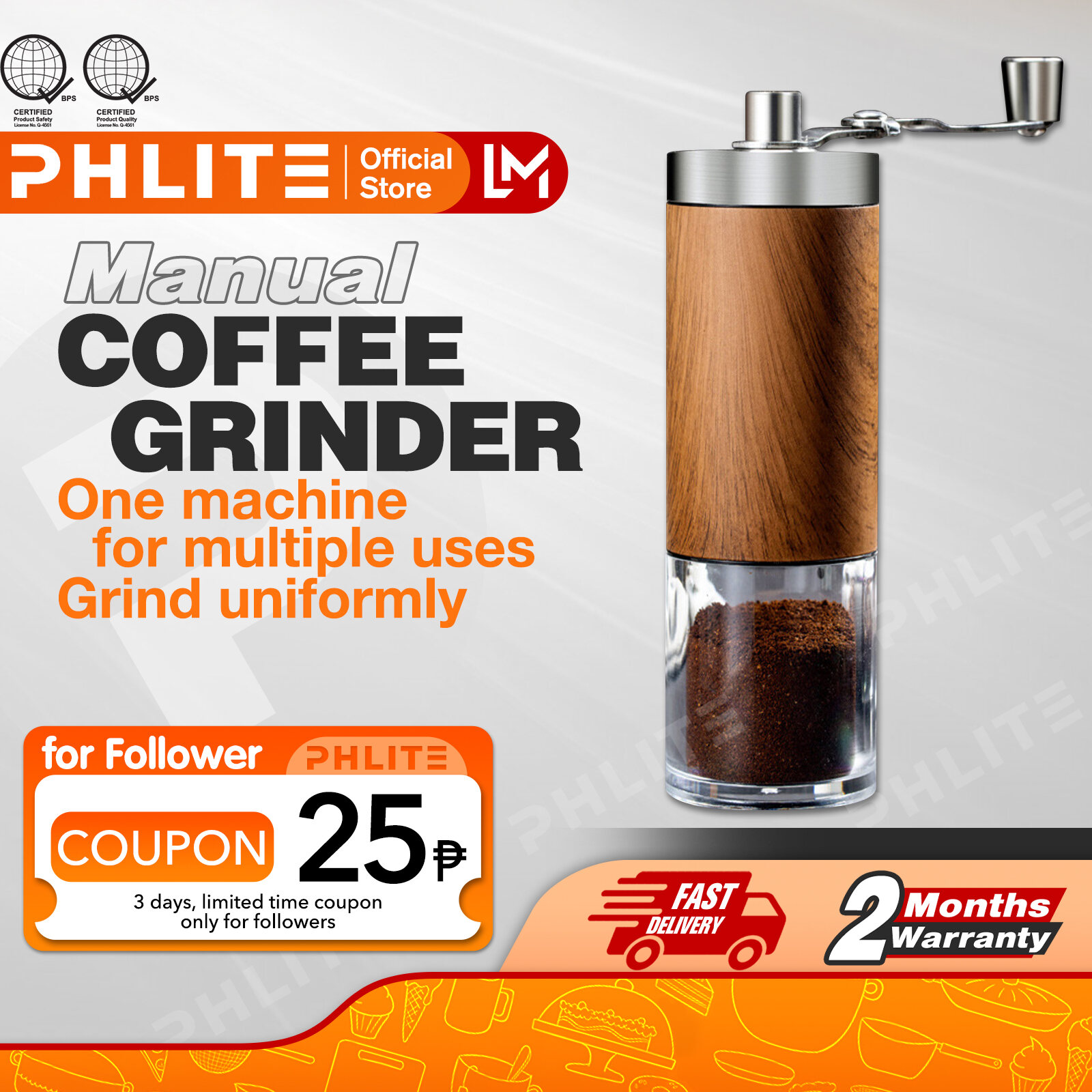 PHLife Portable Handmade Coffee Grinder, Stainless Steel Mini Grinder