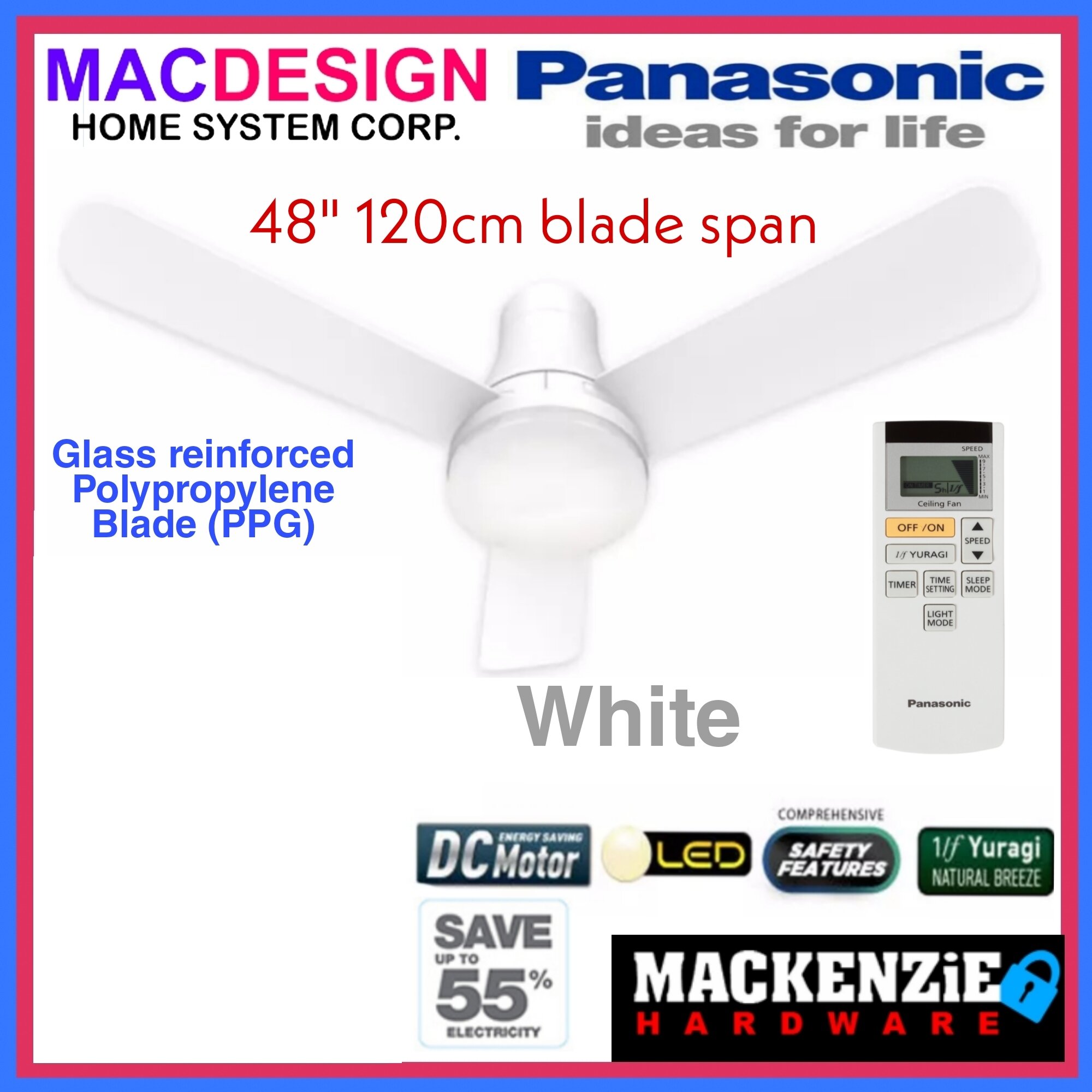 Panasonic F48DFL White Ceiling Fan 48-inch LED Light