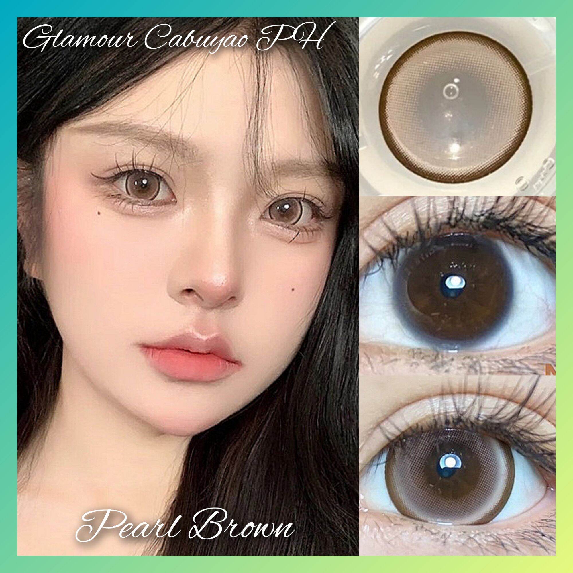 Pearl Brown Doll Eye Contact Lens With Solution And Case Free 60mL 14.50mm With 17mm Effect Doll Eyes Bigger Size Original Sealed And Safe KFDA Approved KGMP And ISO Certified. 