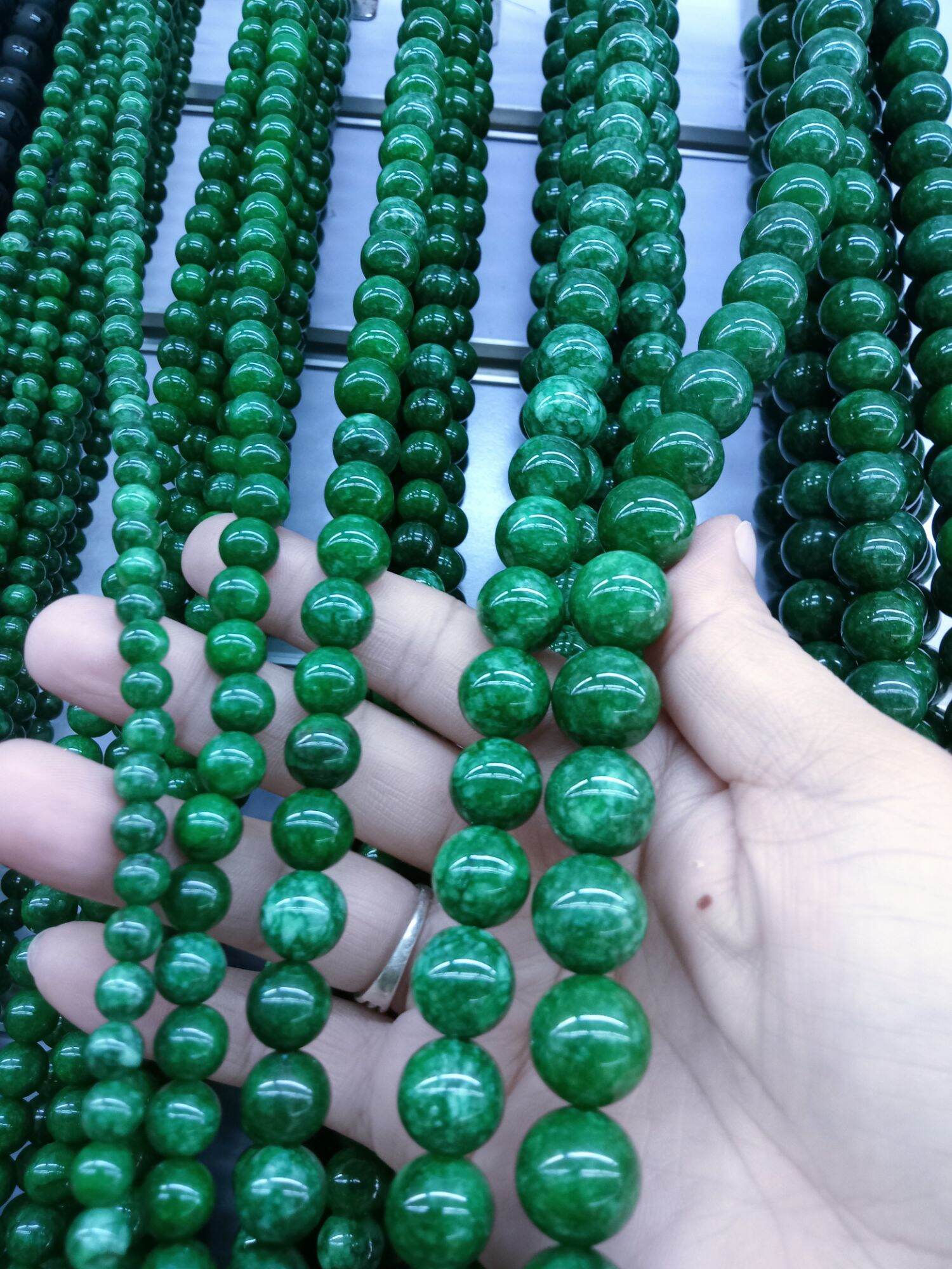 Dark Green Jade Emerald stone high quality stone for bracelet and