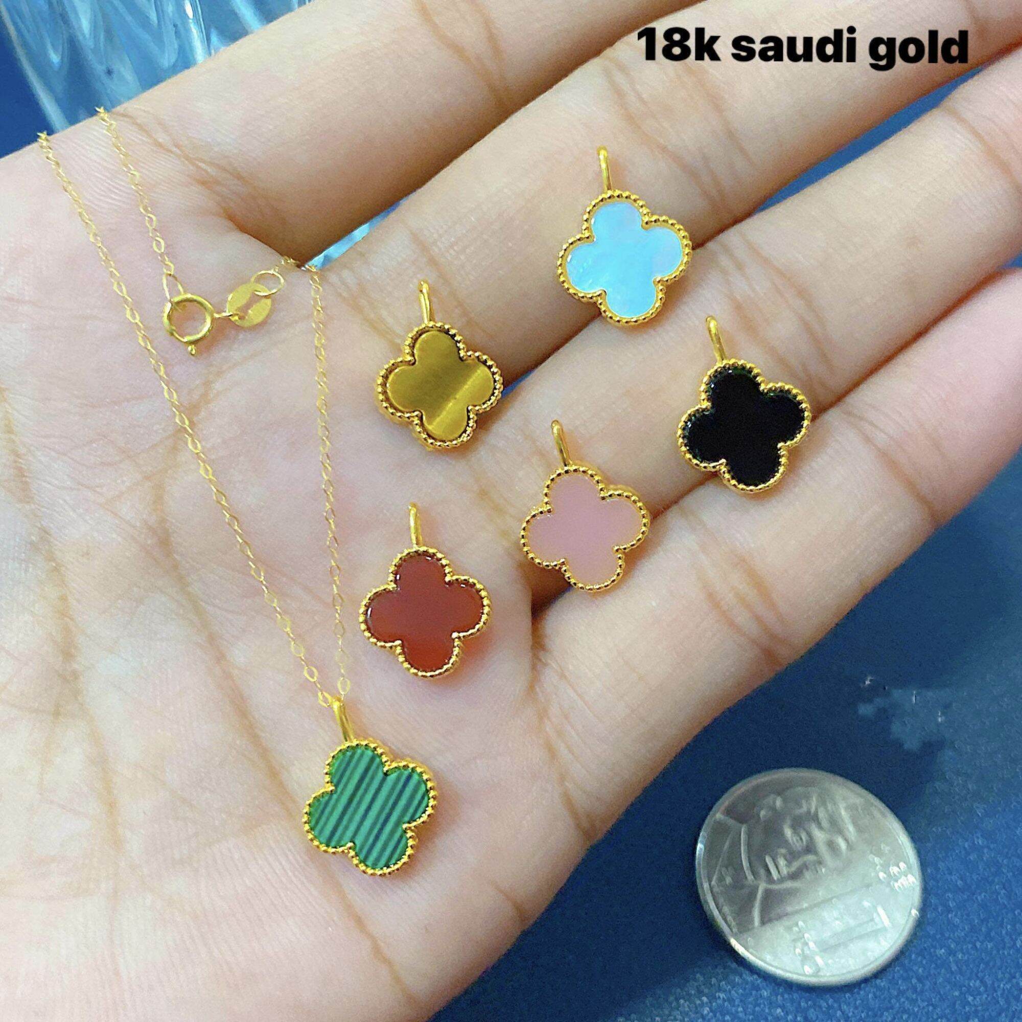 18k deals Real Saudi Gold Green Butterfly Center Necklace 10mm