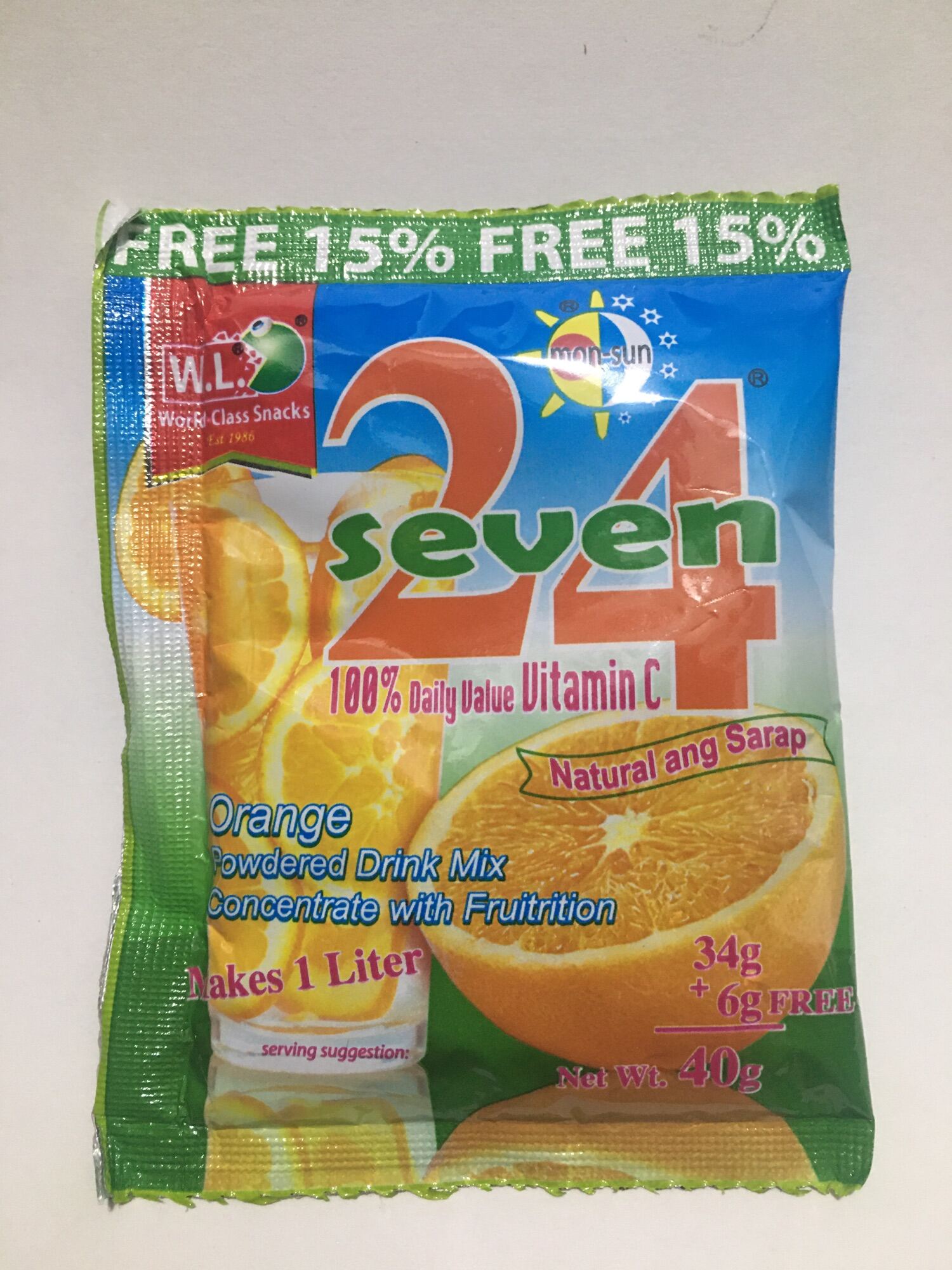 24 Seven orange juice powdered drink mix concentrate with fruitition