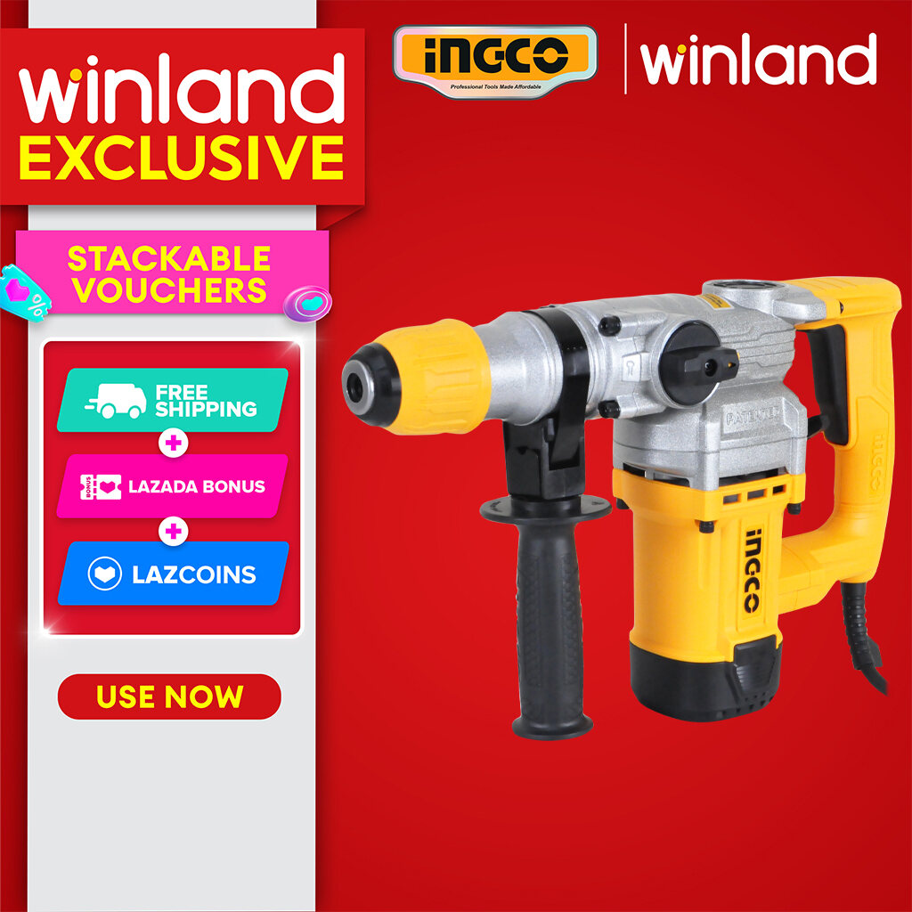 Ingco by Winland Rotary Hammer Drill / Chipping Gun 1050W SDS Plus Chuck System with FREE 3 SDS Bits and 2 Chisels RH10506 ING-PT