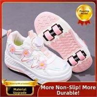 Beedpan | Invisible Breathable Girls Roller Skates White 4 Wheel Kids Skates Shoes for Girls with Lights Adjustable Roller Skates for Kids 3-8 Years Old