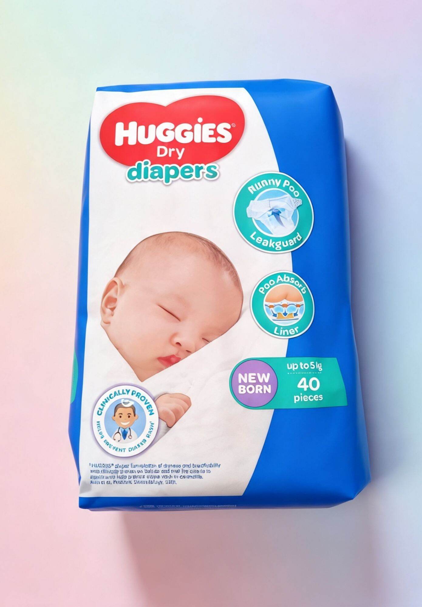 Huggies Dry diapers New Born up to 5kg 40 pieces.