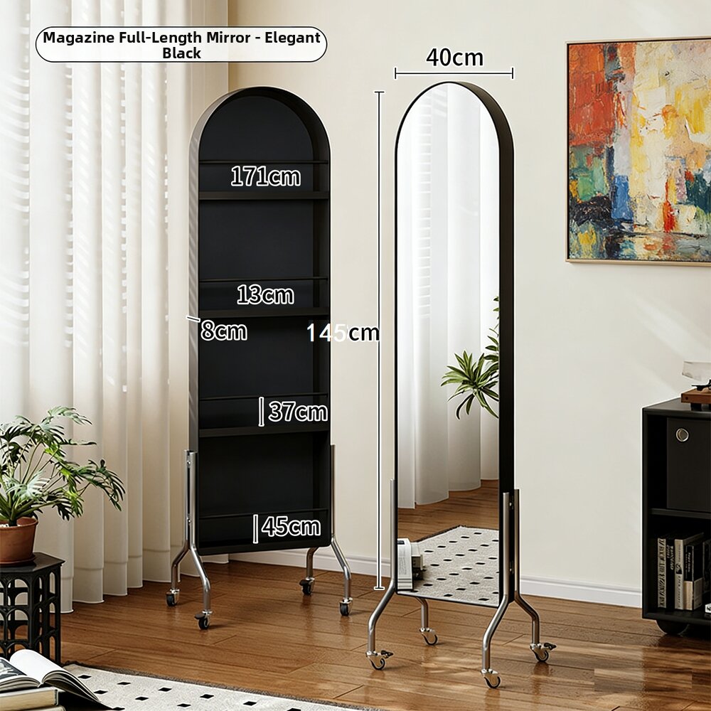 ylsuo | Rotatable Mobile Full-length Mirror with Magazine and Book Storage