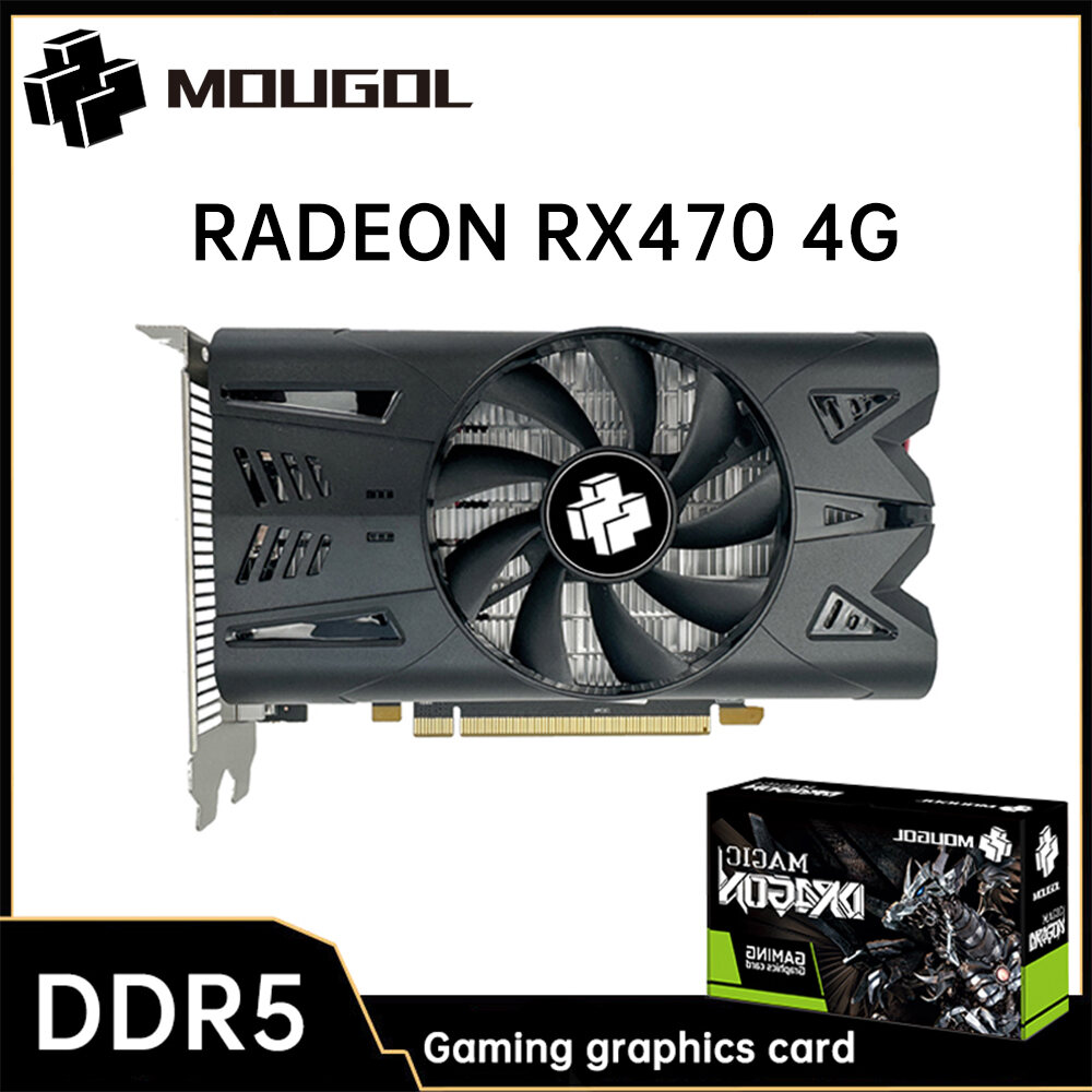 Mougol Amd Radeon RX470 4G Graphics Card GDDR5 Memory 256Bit PCIE3.0x16 DP Dvi Interface Gaming Video Card for Desktop Computers