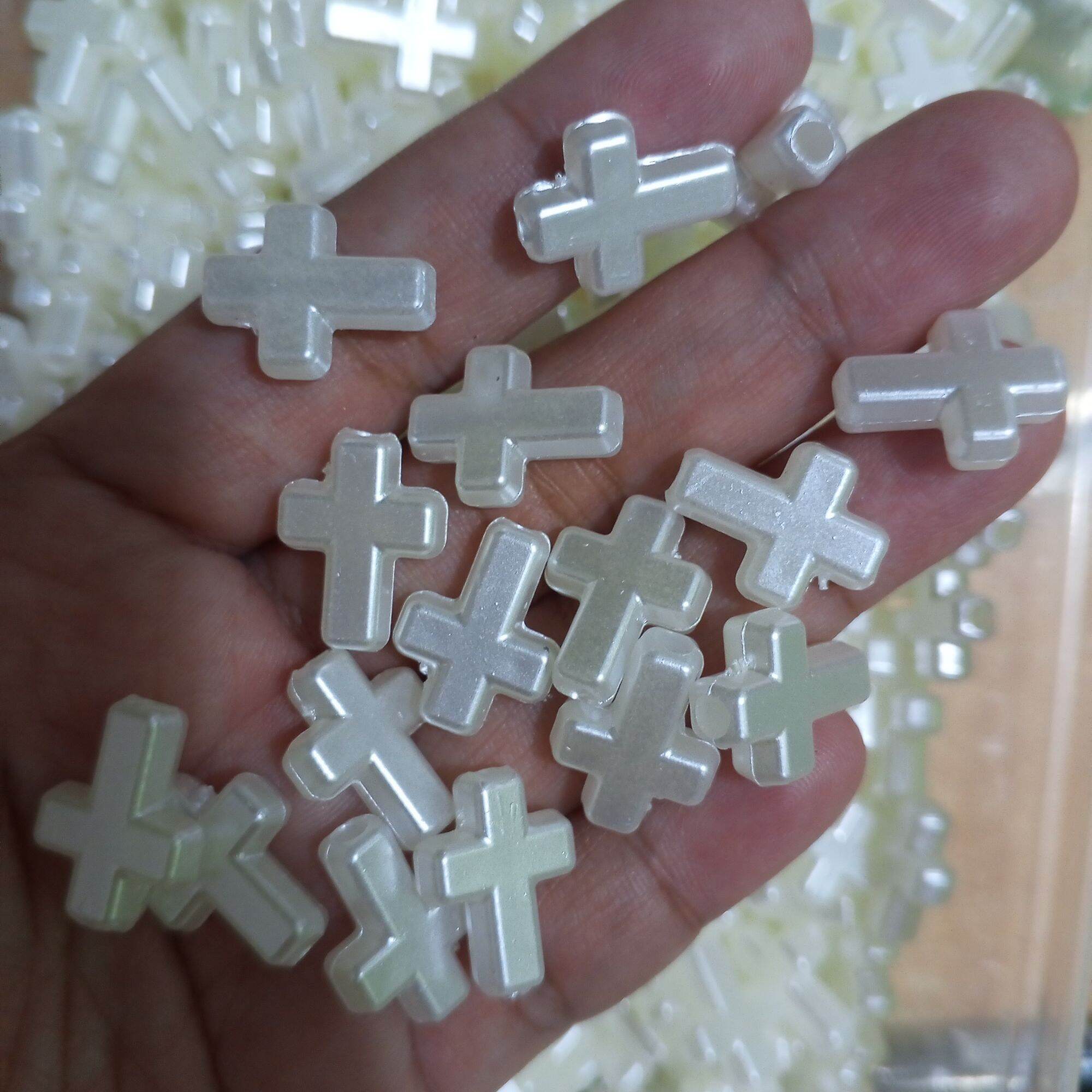 12x16mm White Pearl Cross Plastic Beads 20pcs per pack