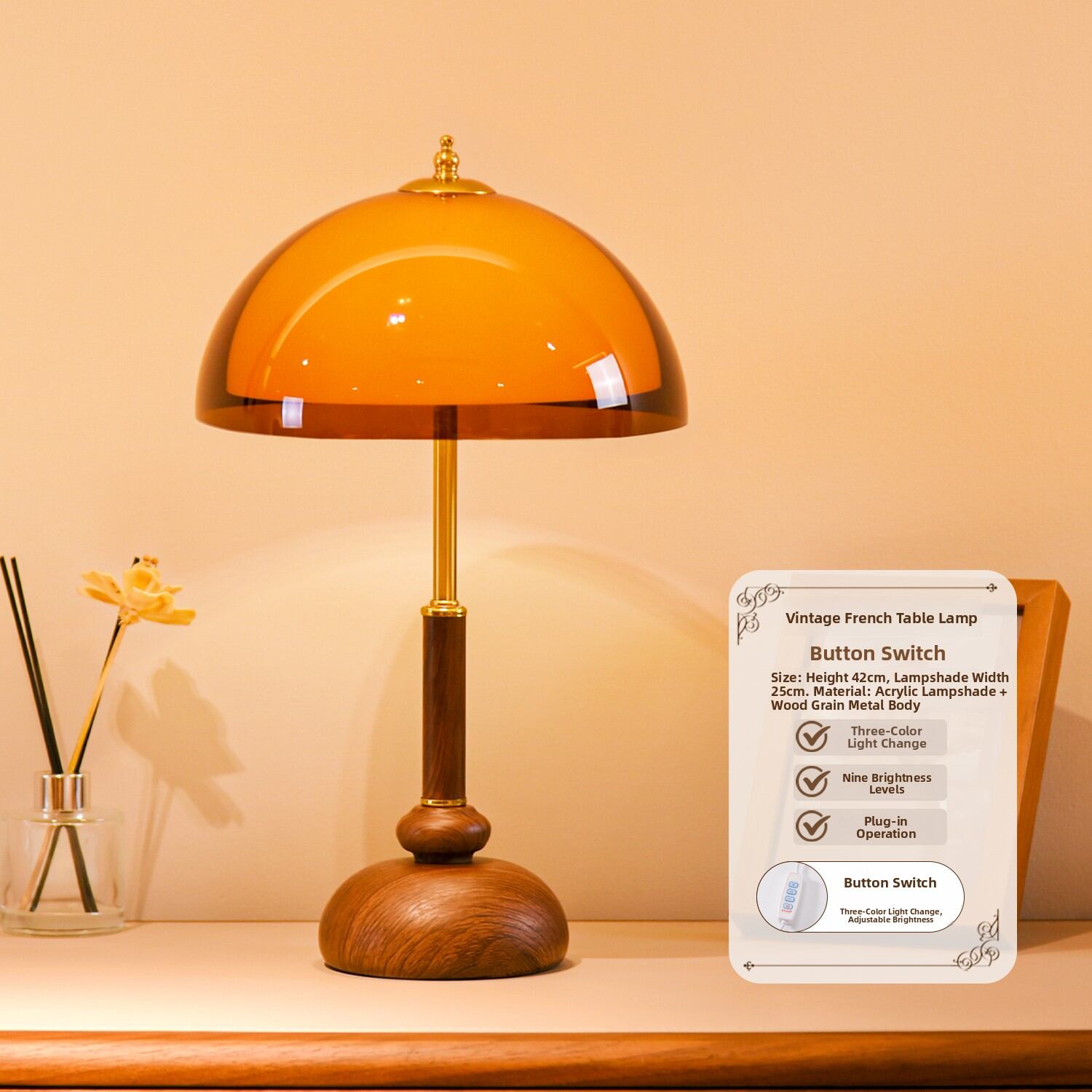YOULIMEIJIA | French Mid-century Style Bedside Lamp Modern Retro Ambiance Light