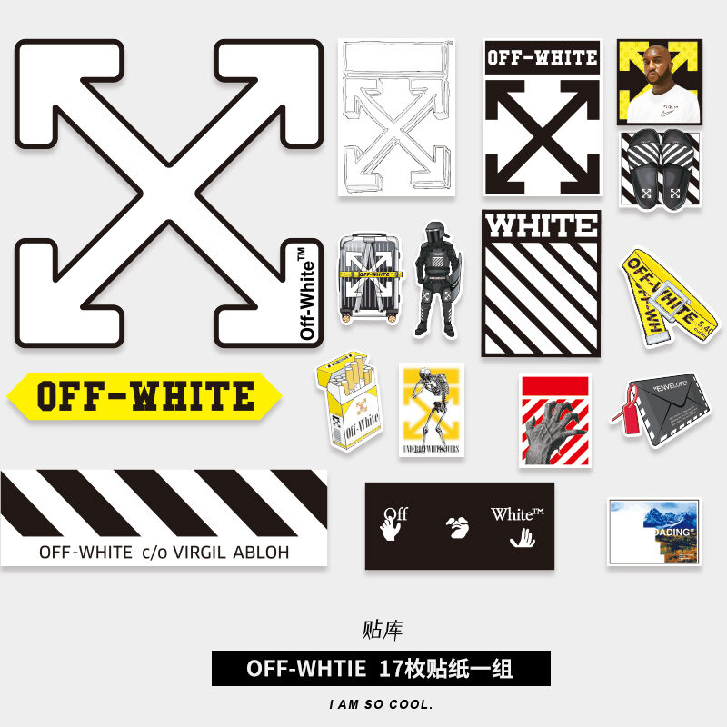 Large Personalized Fashion Brand Offwhite Stickers Laptop Skateboard Guitar Refrigerator Suitcase Decorative Stickers