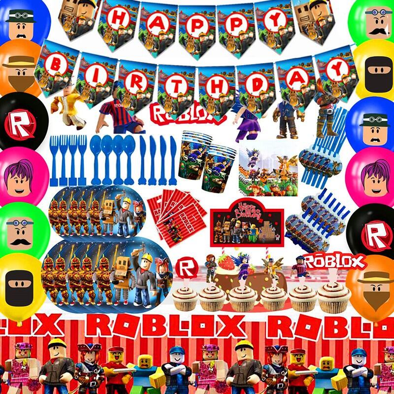 venda quente roblox festa suprimentos roblox balões bolo topper banner com  crianças festa de aniversário decoração x1042