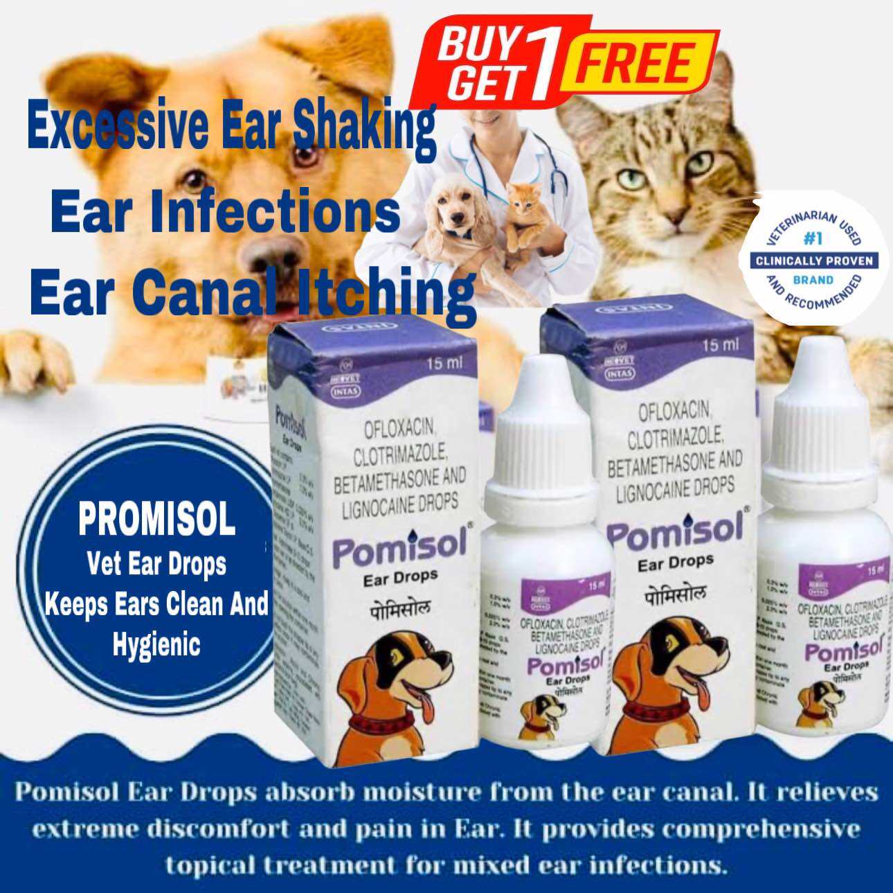 Promisol Vet Ear Drops: Buy 1 Get 1 for Clean Ears