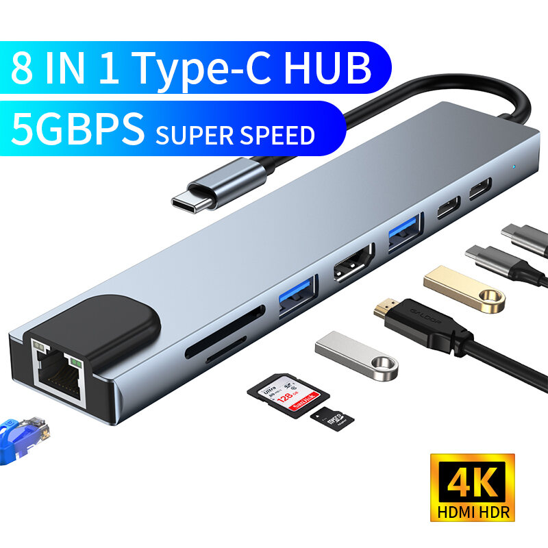 USB C Hub 8 in 1 with HDMI 4K Output