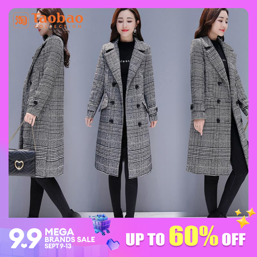 Houndstooth Woolen Jacket Female Mid-length Korean Style Ni Son 2018 Winter Popular Plaid Cotton Thick Duffle Coat