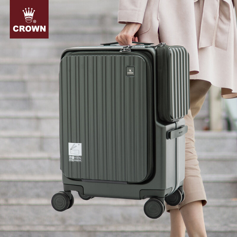 Crown Crown Front Open Lid Aluminum Frame Zipper Suitcase Luggage