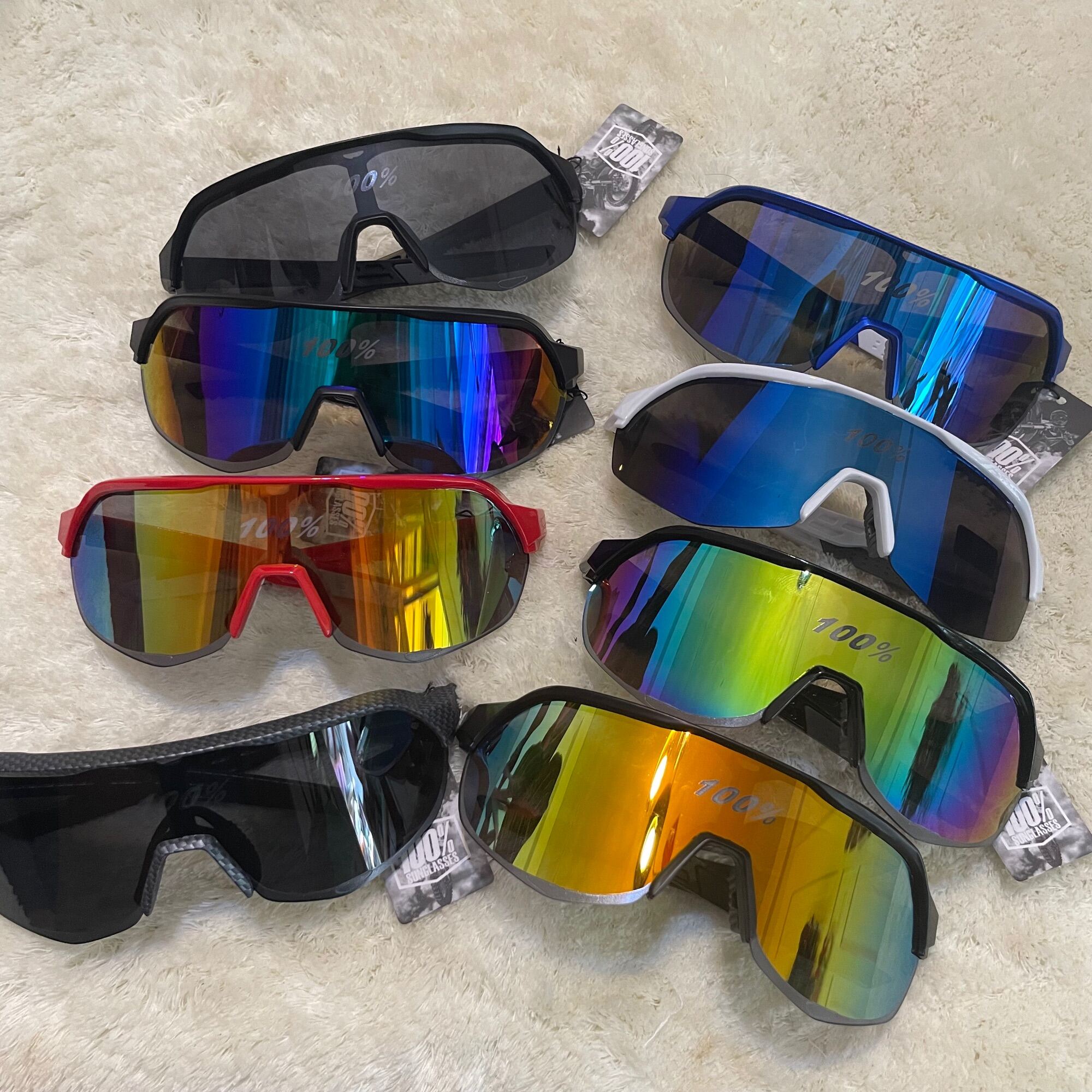 Outdoor Sports Riding Polarized Sunglasses Men Curve Cutting Frame Stress- Resistant Lens Shield Sun Glasses Fishing Sunglasses