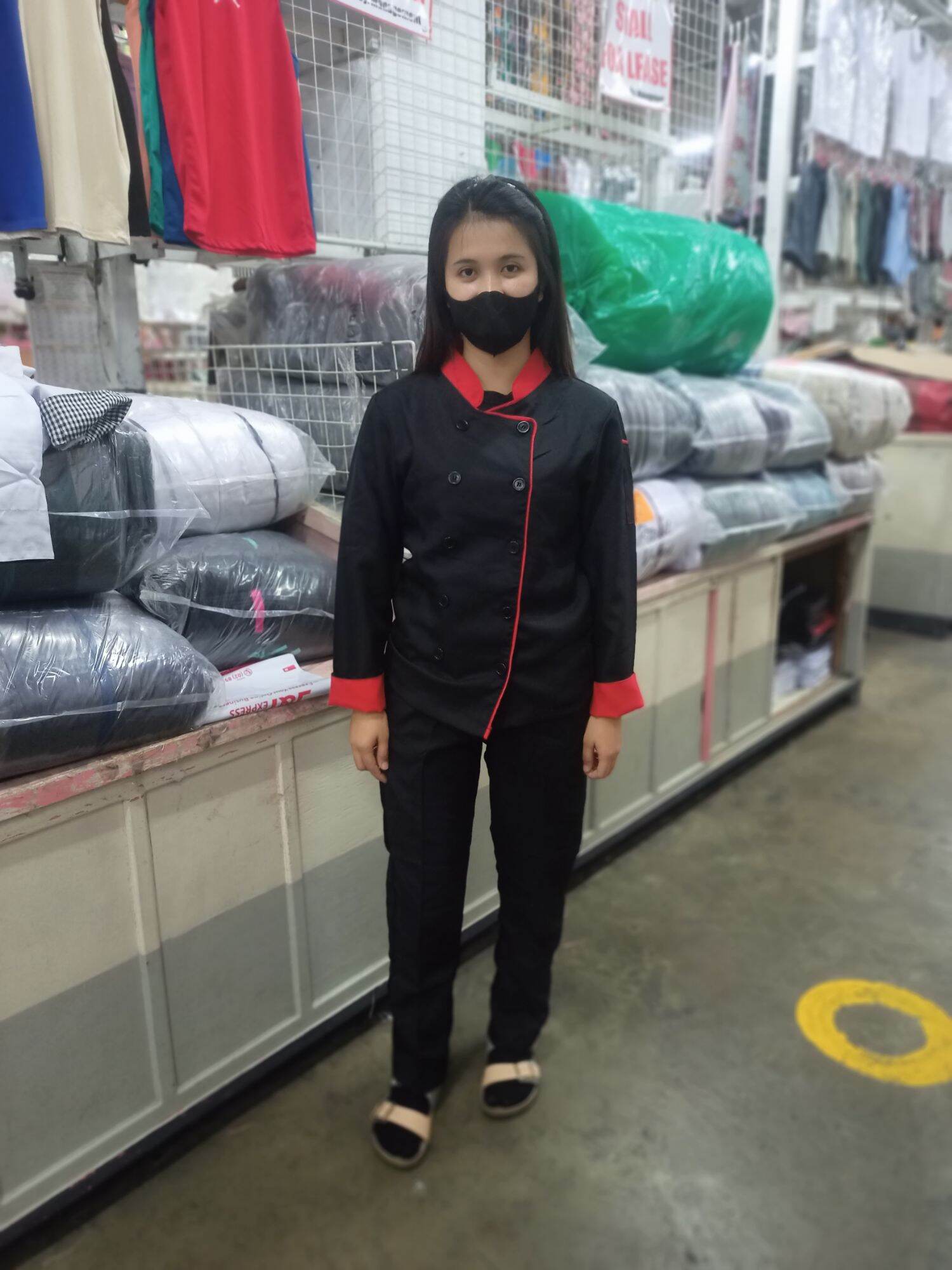 Chef Uniform Black and Red Piping For Men and Women Katrina Cloth