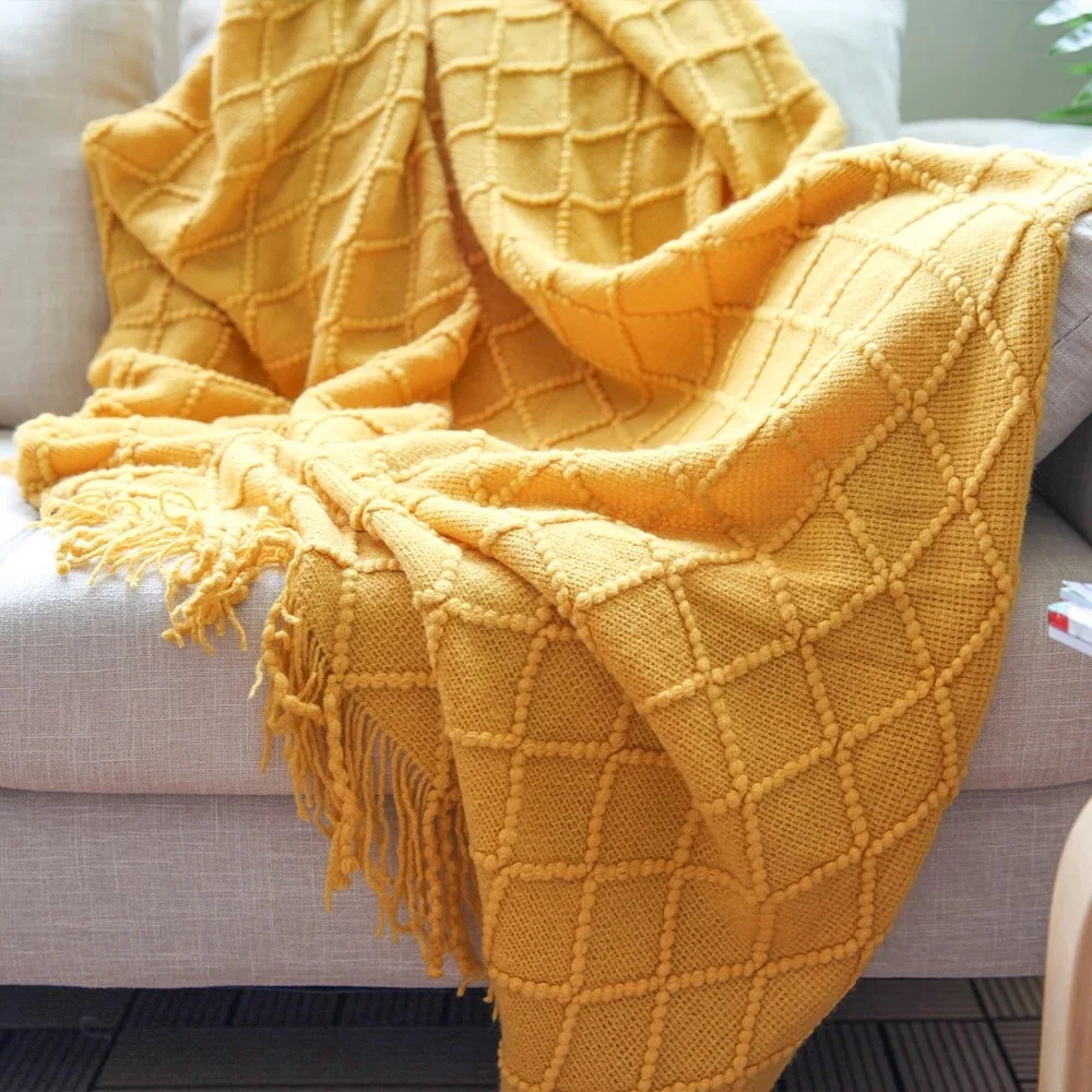 Knitted Throw Blanket with tassels 100% acrylic towel throw sofa blanket bed blanket (6)