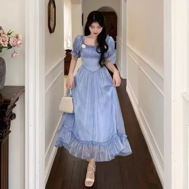 blue dress neck scarf Odette | Powder BLUE Asymmetric-Neck Midi Dress With Scarf