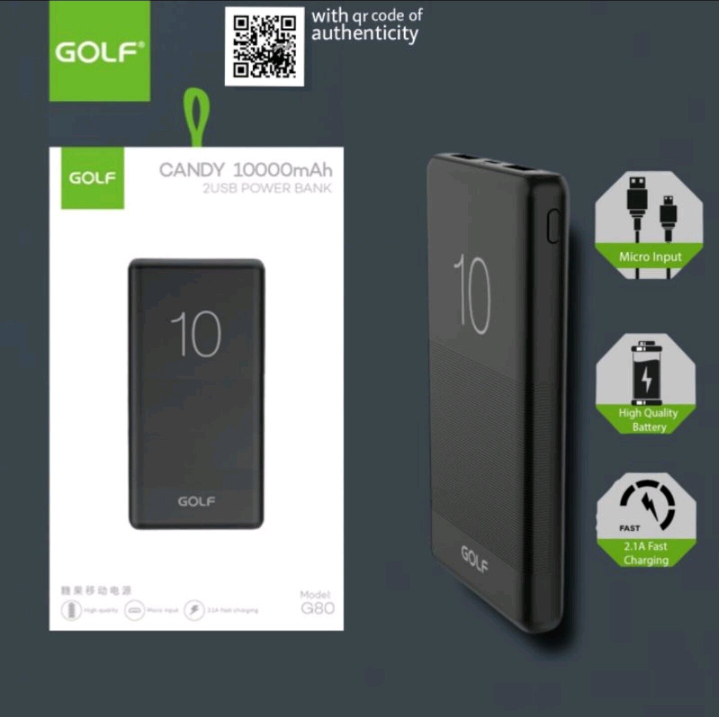 Powerbank 10000mAh Original Golf Fast Charging G80 model Lazada PH