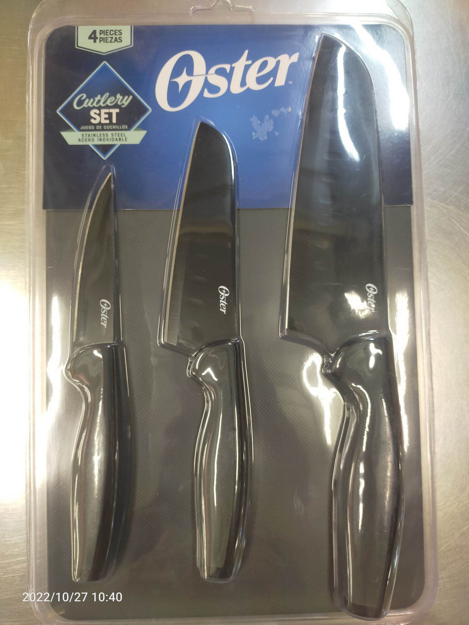 Oster Slice Craft Cutlery Knife Set with Cutting Board - Black - 4 Piece