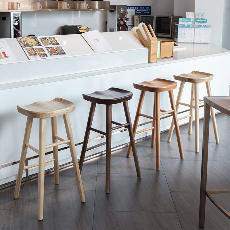 Nordic Modern Solid Wood Bar Stool - Minimalist Design