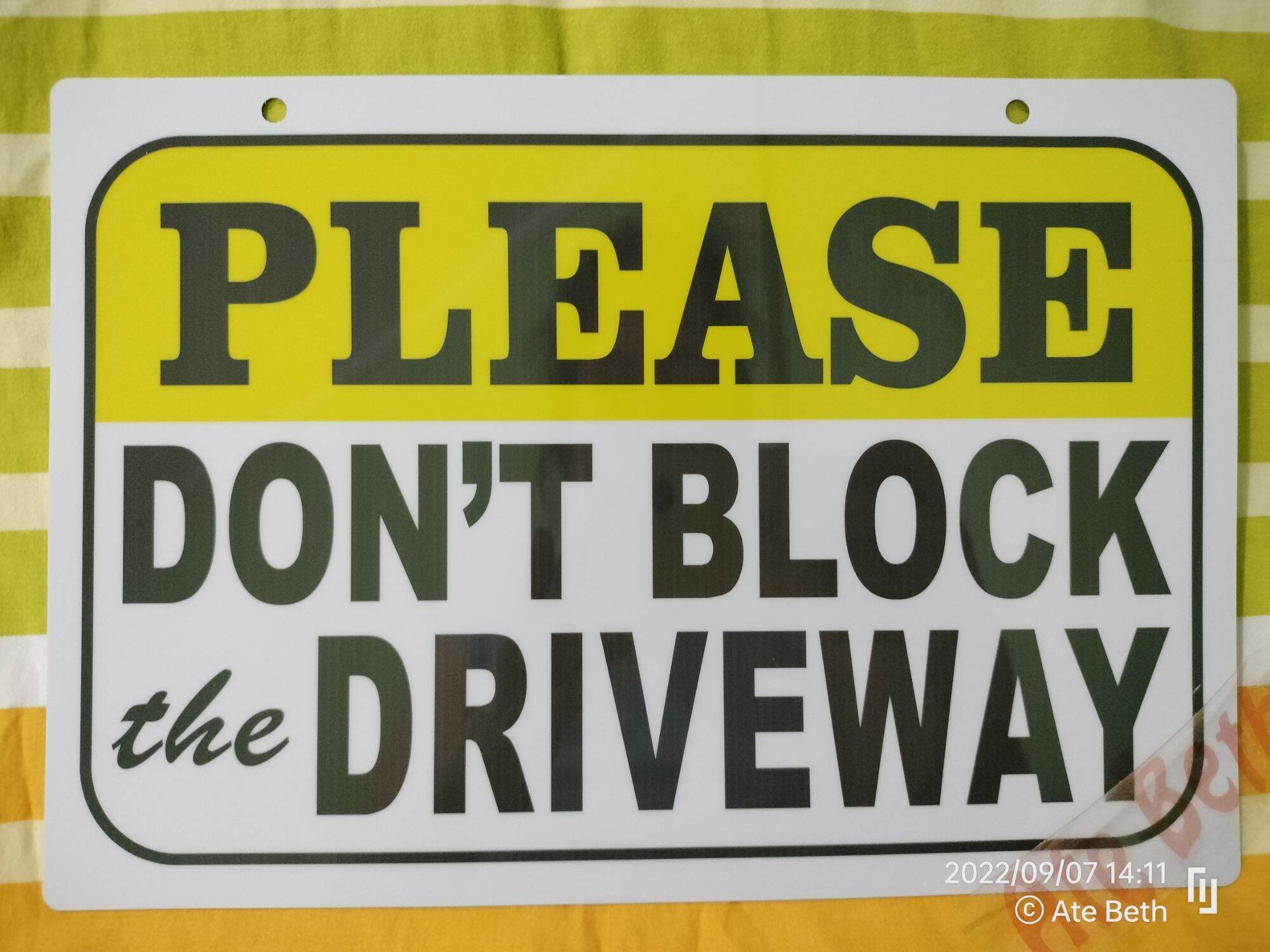 Please Don't Block The Driveway YELLOW Signage PVC Plastic (Like ID) 7 ...