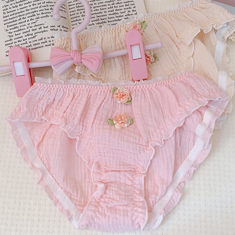 Cotton Yarn Summer Flower Underwear for Women, 100 Cotton, Sweet