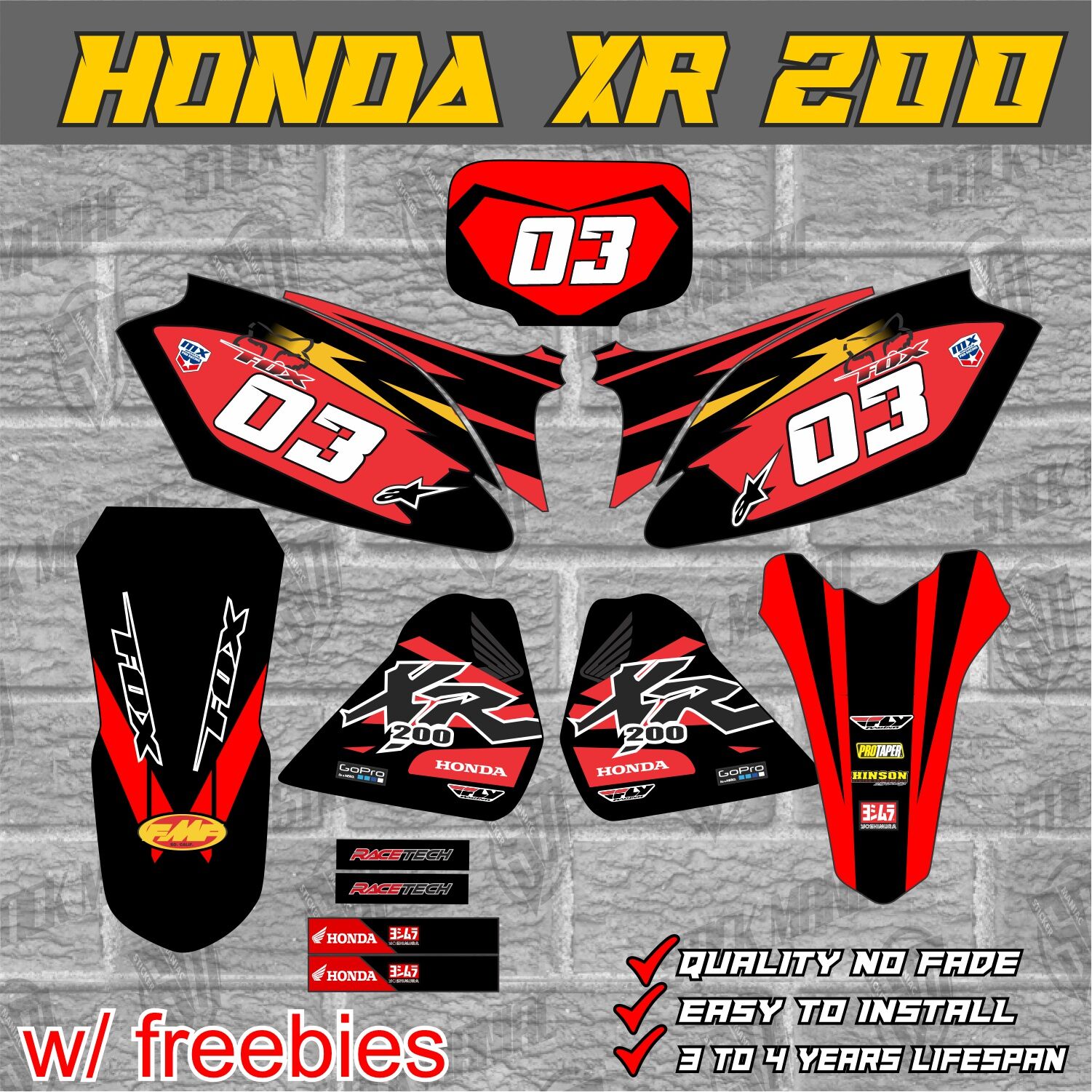 Honda XR 200 decals stickers, laminated Lazada PH