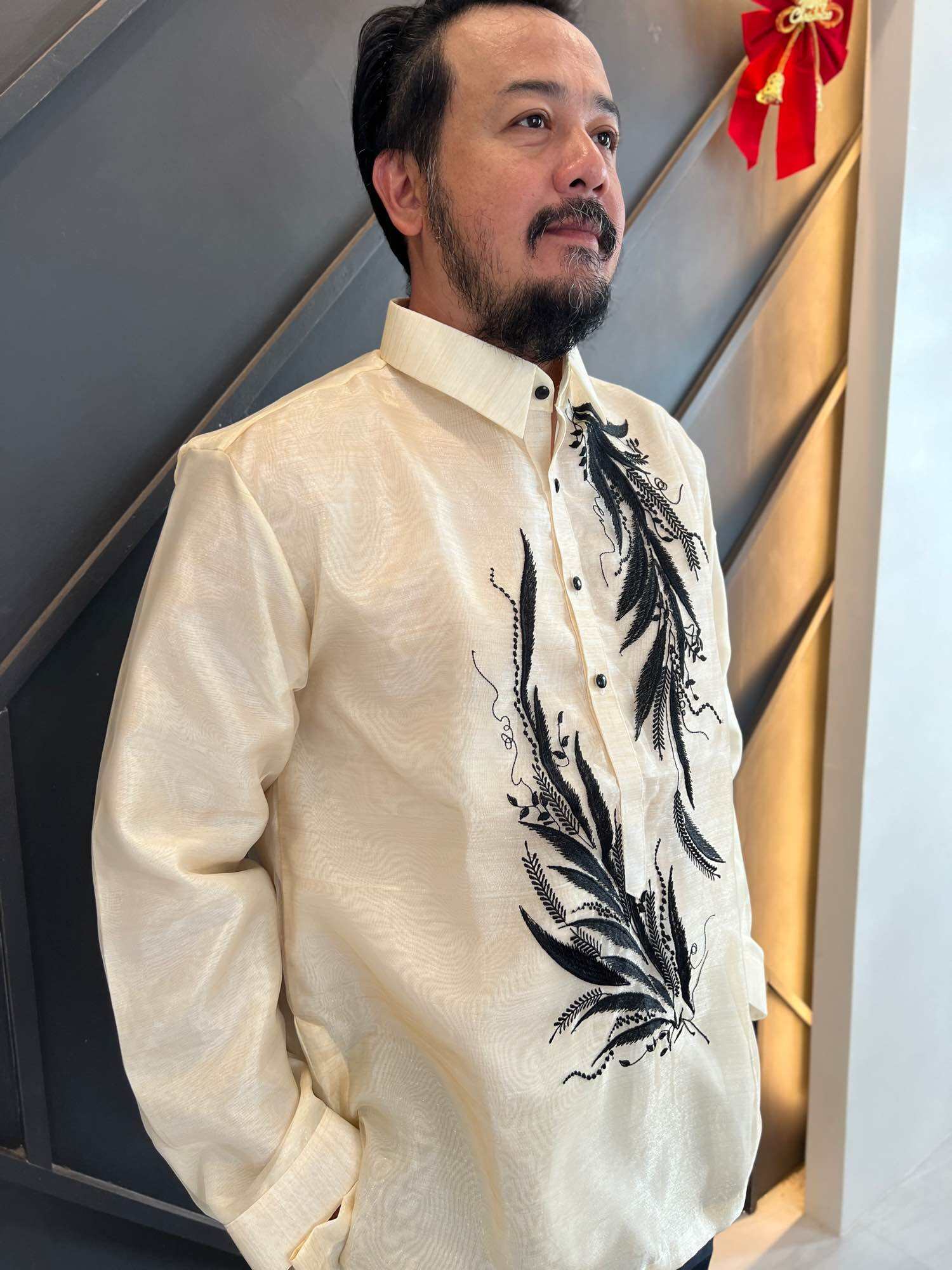 Barong Tagalog : Black Feather Embroidery | Lazada PH