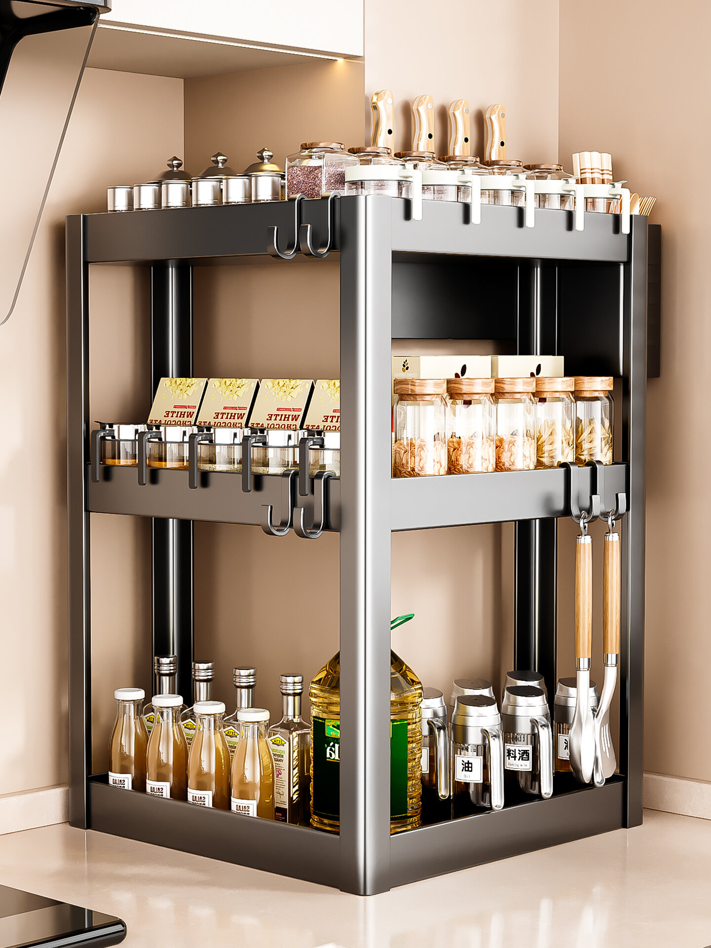 B&W | Corner Multipurpose Kitchen Storage Rack Presyo 3,455 Piso*Libreng Shipping