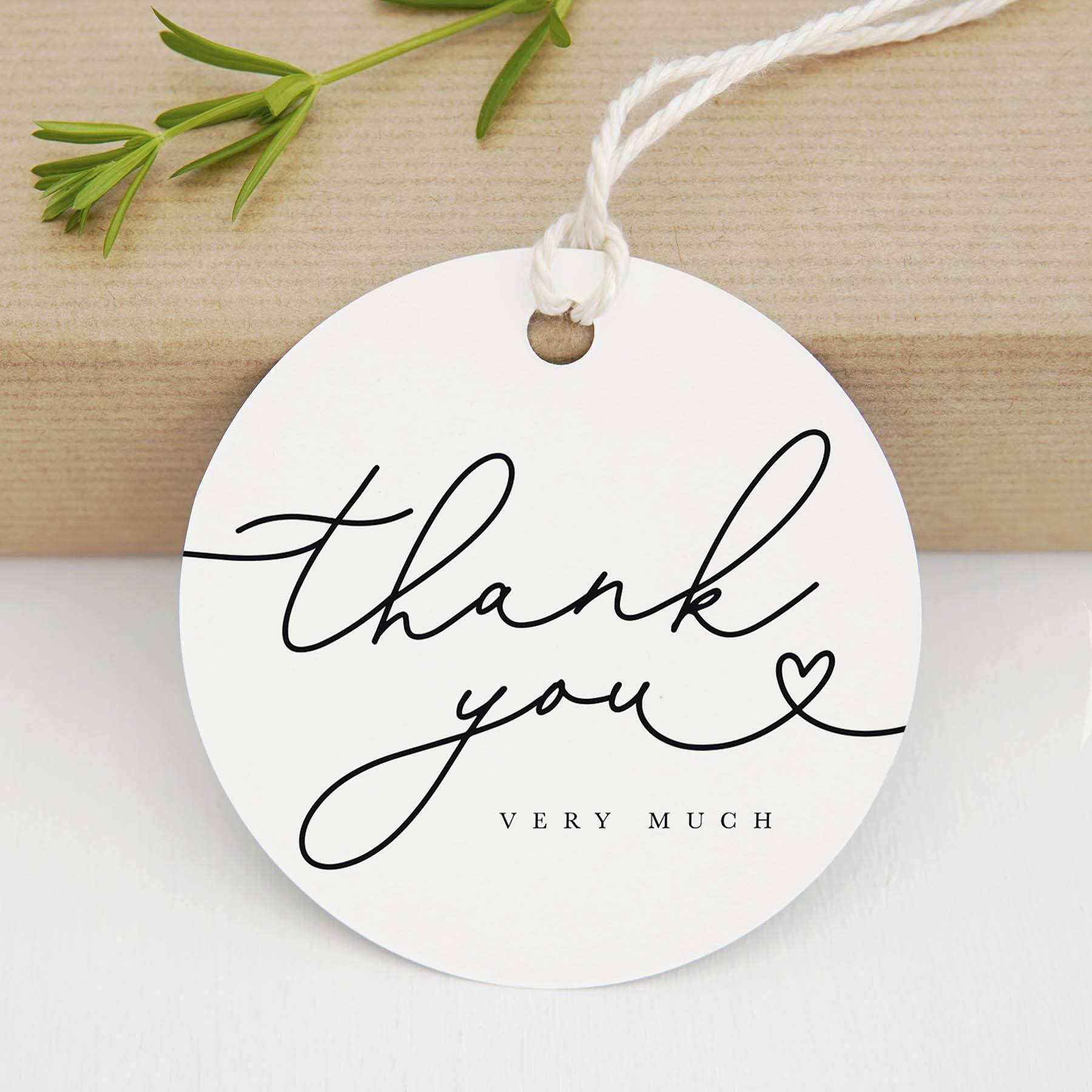 50pcs White Jute Twine Thank You Gifts Tags - Hanging Labels for Party Favors Wedding Gifts & Packaging
