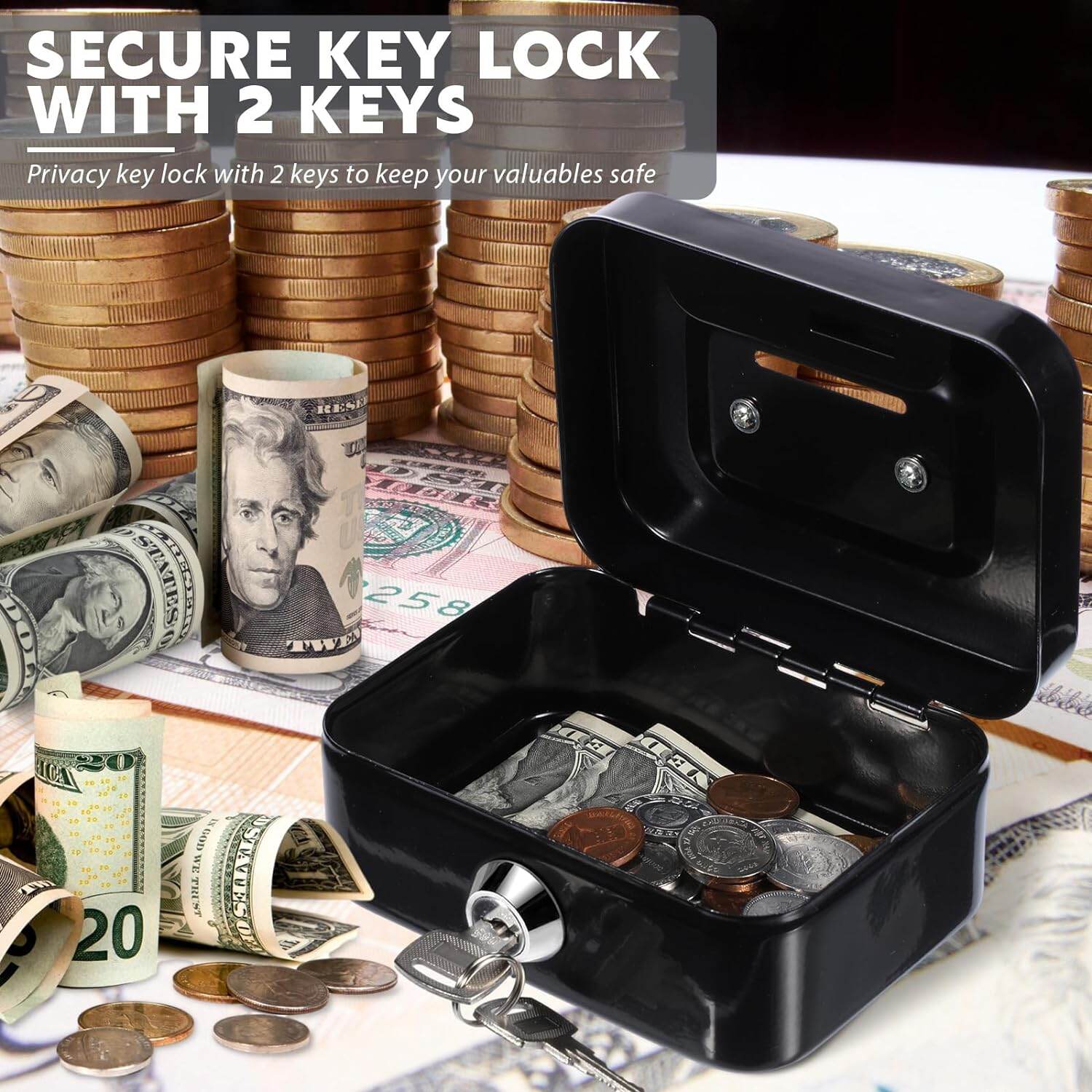 MELEDE Cash Box/ Portable Money Secret Safe Box Lock Metal