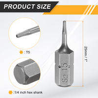 2/5/10pcs T6 T8 T10 T15 T20 T25 T27 T30 T40 Torx Screwdriver Bit 1/4″ Hex Shank 25mm S2 Star Head Hex Security Screw Driver Bits