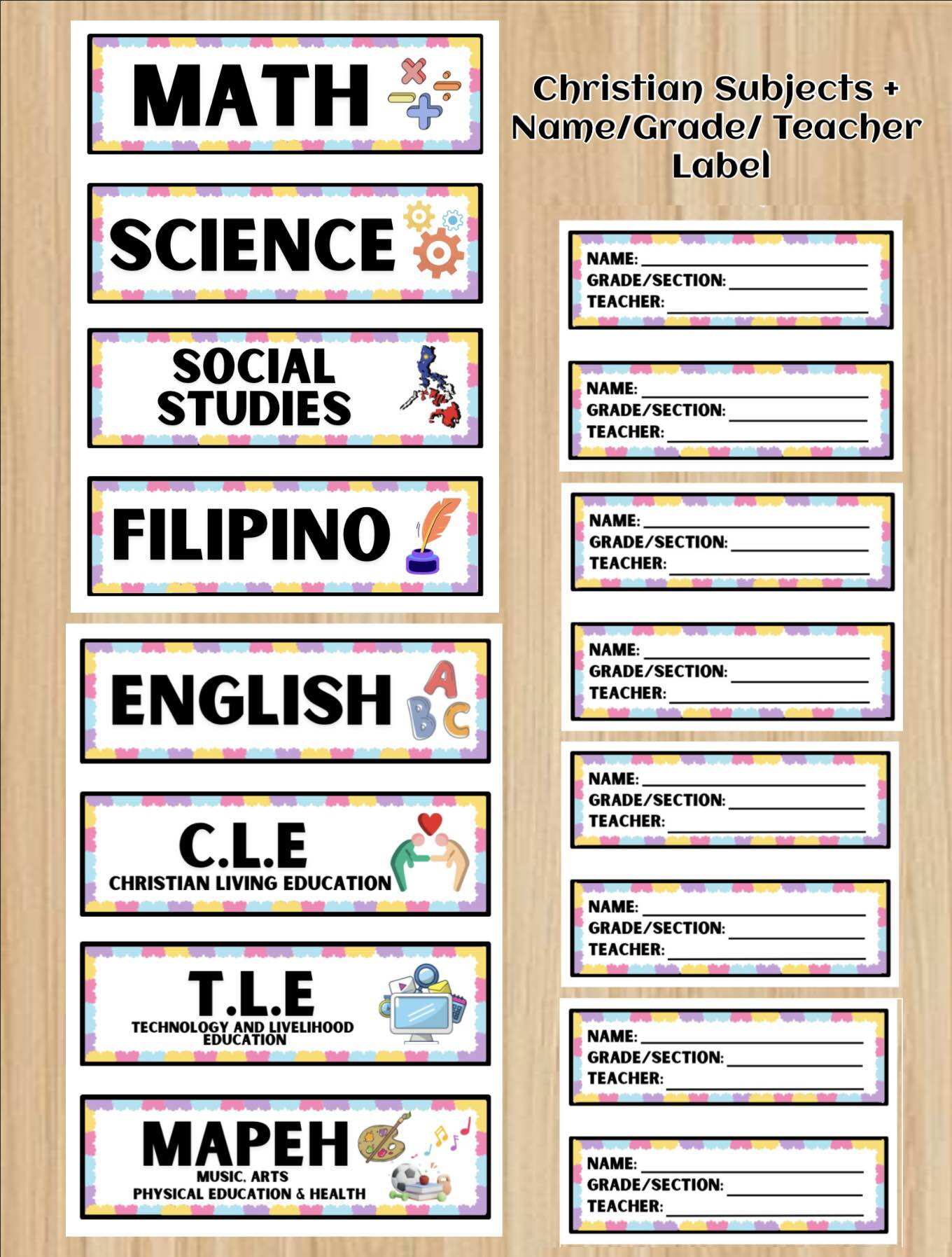 Stickers Label for notebook (8 subjects + 8 name/grade/section/teacher)