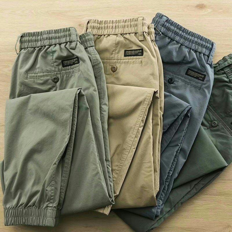 Shop 10 Color Plus Size Korean Style Cargo Pants For Men Trendy Drawstring  Khaki Straight Plain Ankle Pants Loose Casual Wide Leg Trousers Soild  Slacks Base Pant Mens Chubby Sweat Cropped Trouser