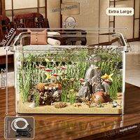 XINGYOU | Mini Acrylic Aquarium Tank Glass-Like Desktop Eco Tank for Small Goldfish Turtles Compact Fish Tank with Natural Landscape for Home Living Room