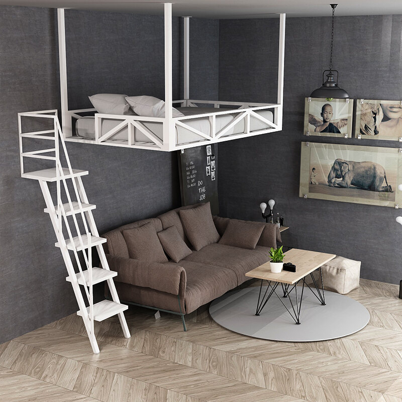 Loft Modern Simple Small Apartment SpaceSaving Hanging Iron Elevated