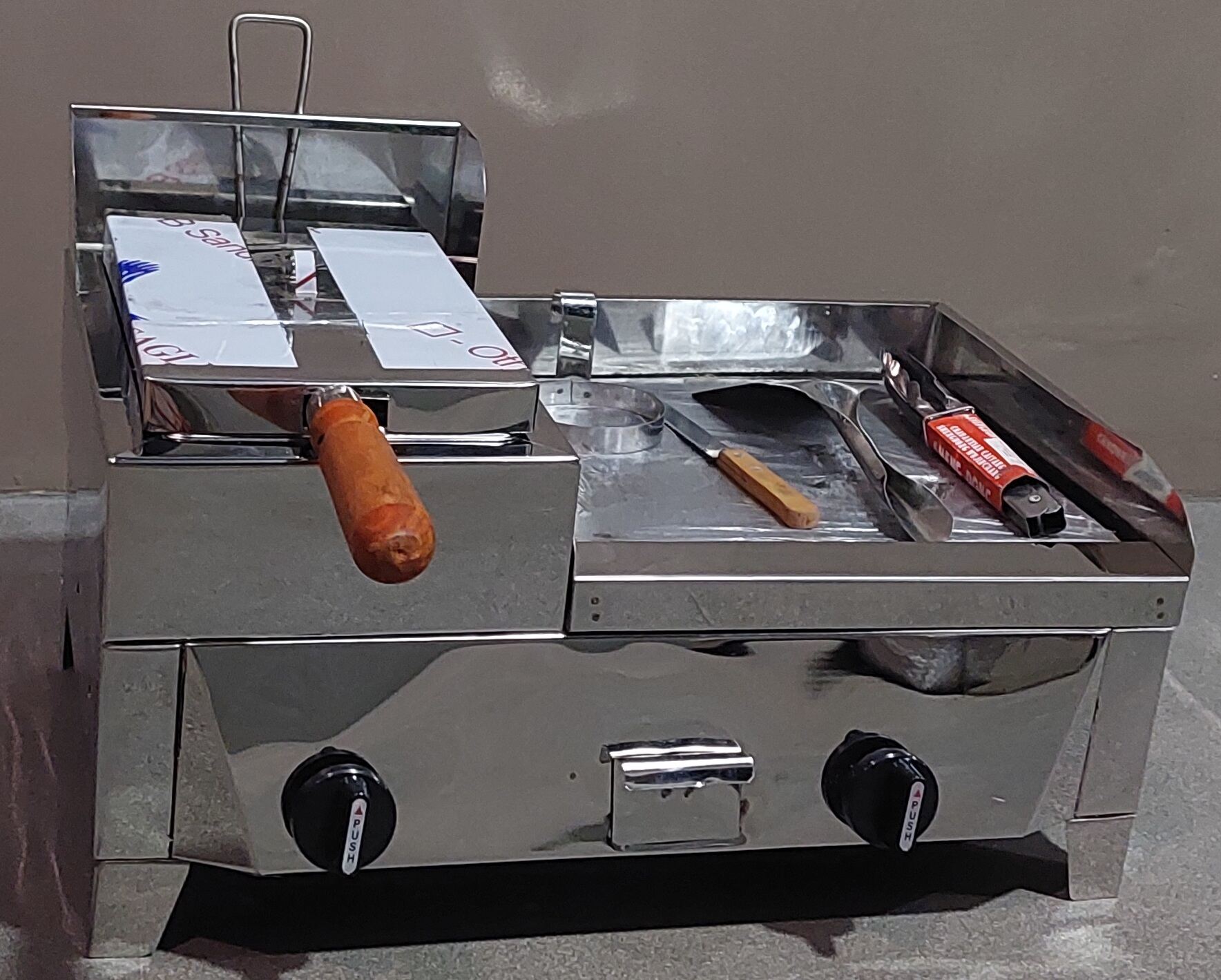 Burger griller shop with deep fryer