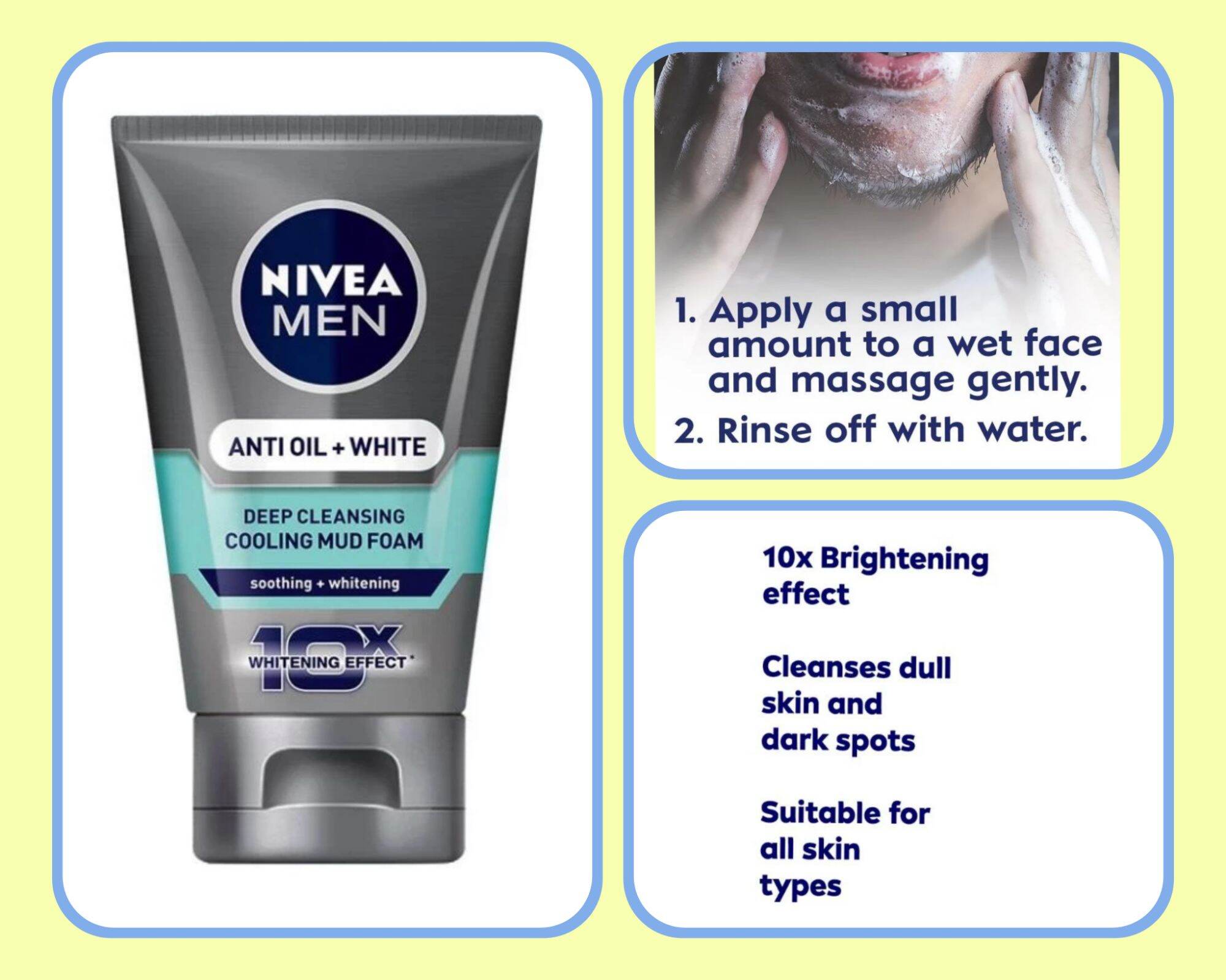 Nivea Men Facial Wash Anti Oil White/Deep Cleansing Cooling Mud