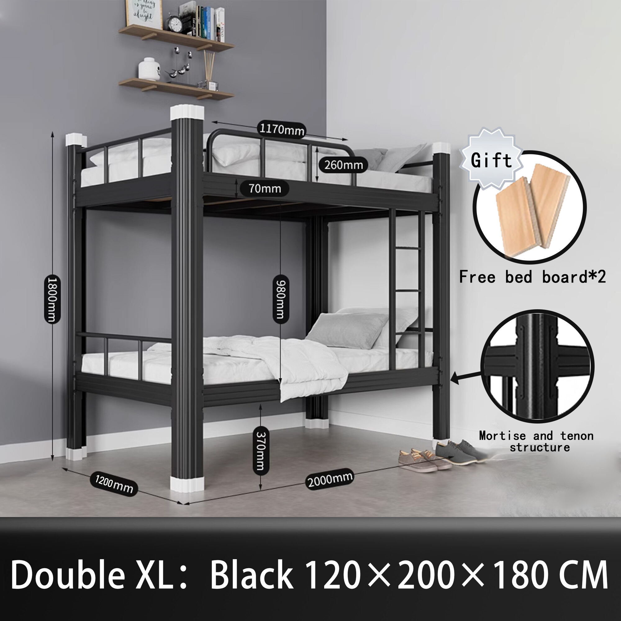 Double Deck Bed With Stairs Bunk Bed Staff Dormitory Bed Wrought Iron 