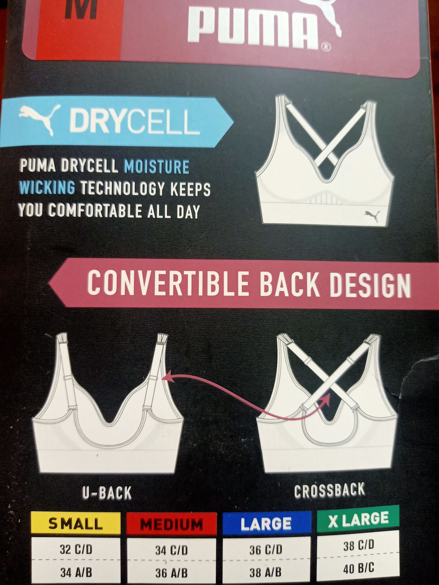 PUMA Women's Seamless Convertible Sports Bra, Gray, Size M