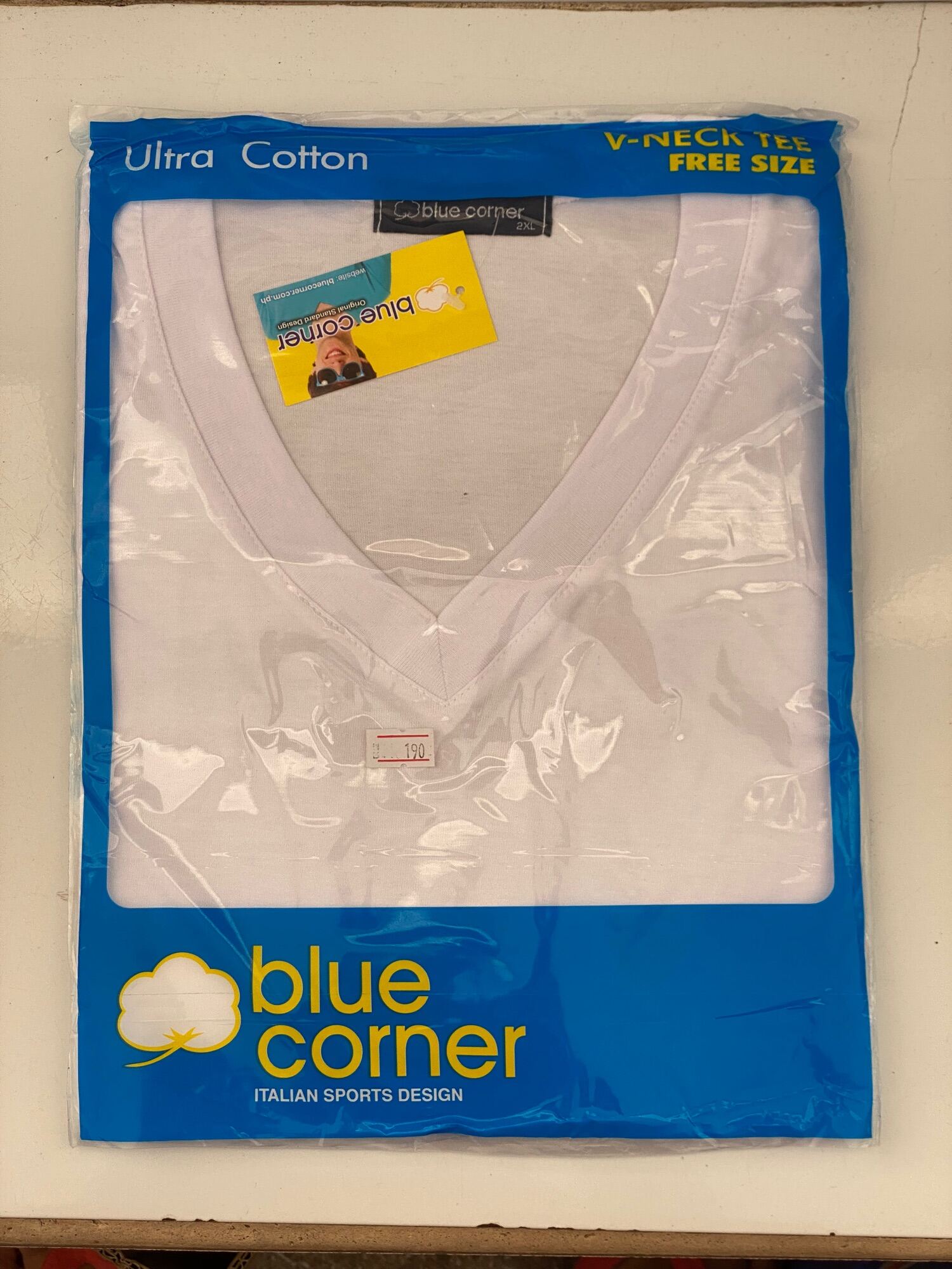 blue corner v neck white