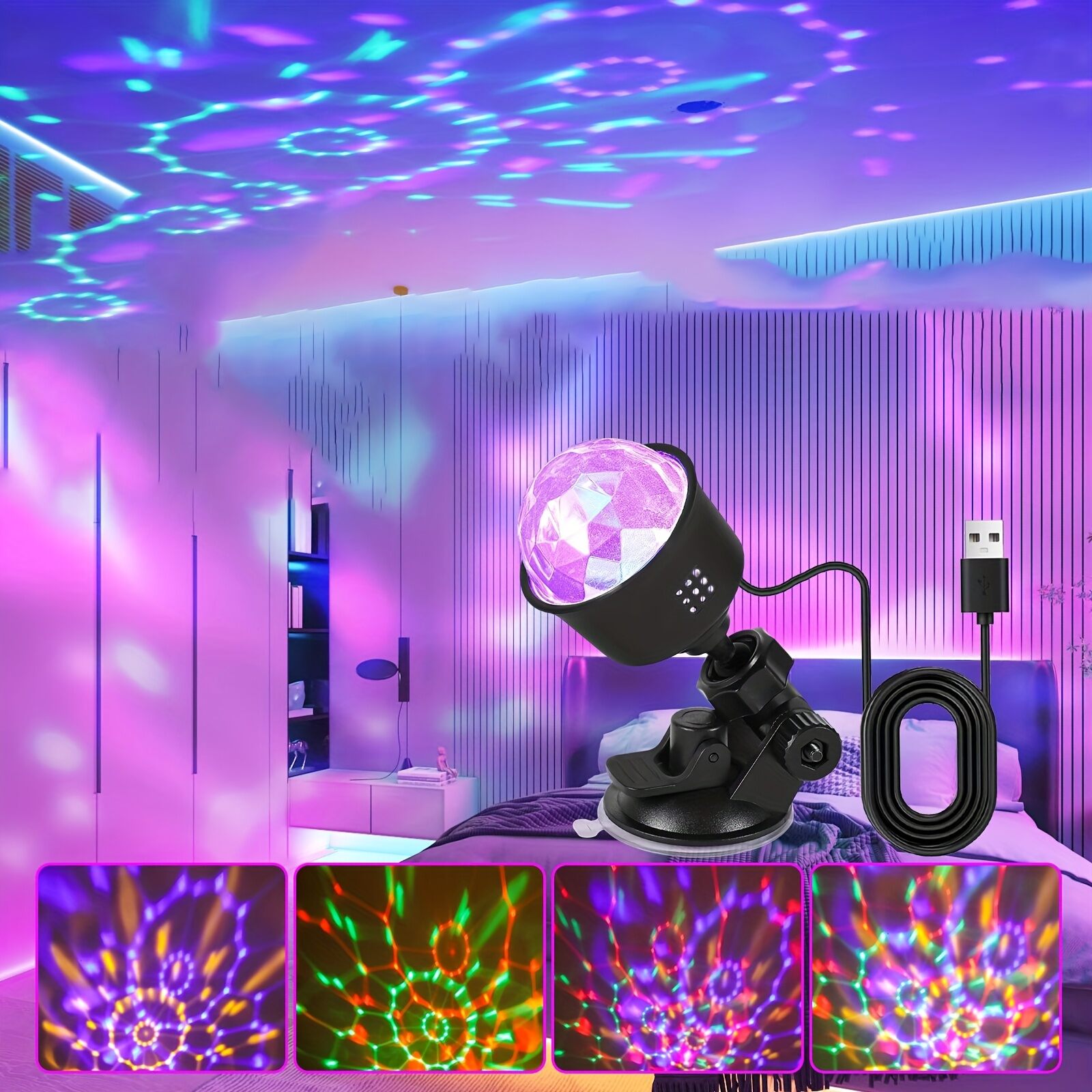 Vikakiooze 360 Degree Rotating Disco Ball Night Light,Disco lamp LED Stage Flashing Light Projector Powered by USB Cable,Multicolor Strobe Lamp for Christmas Dance Parties Dj Bar
